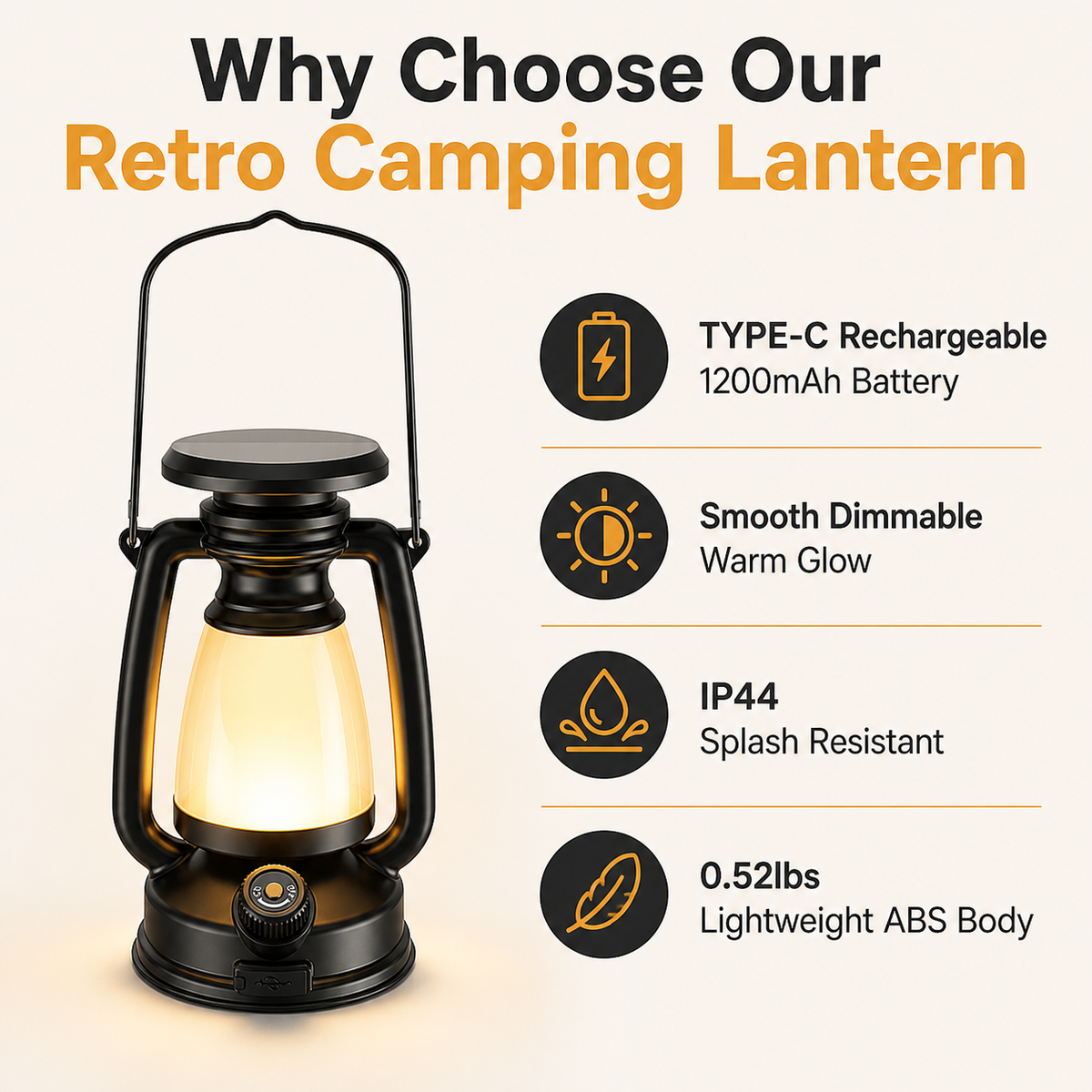 Vintage-style Dimmable LED Camping Lantern