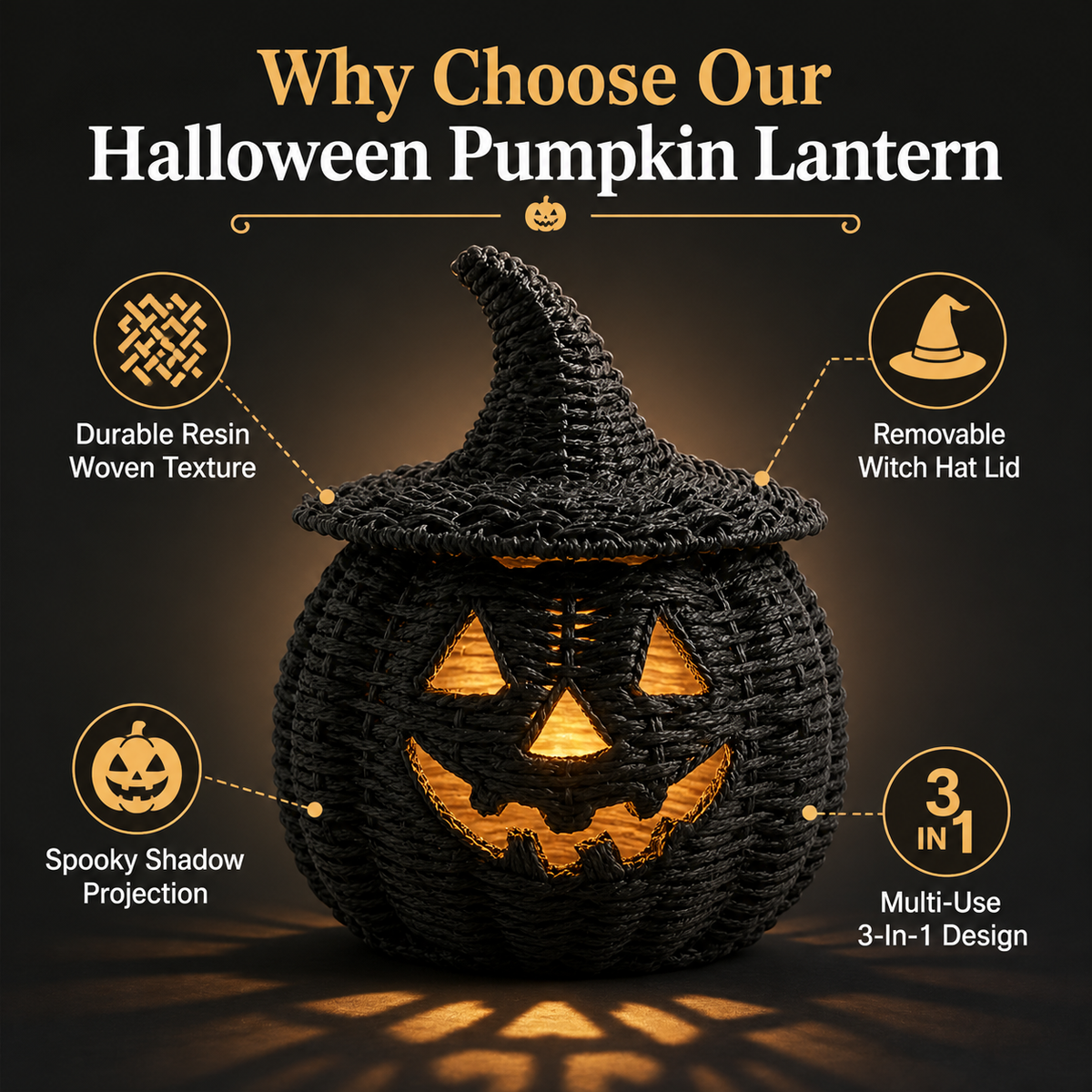 Black resin hollow pumpkin lantern Halloween lantern