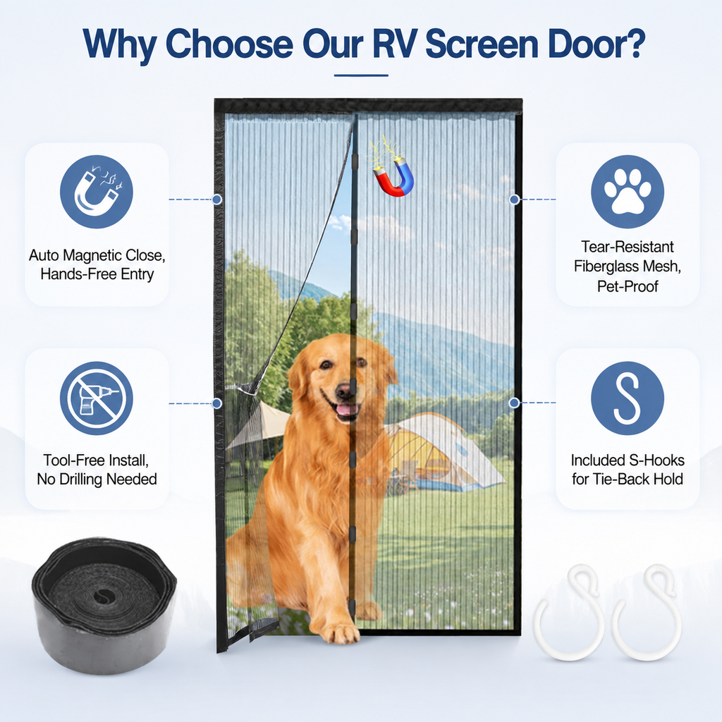 Magnetic Suction Hook‑Style Mosquito-Proof Door Curtain for RV