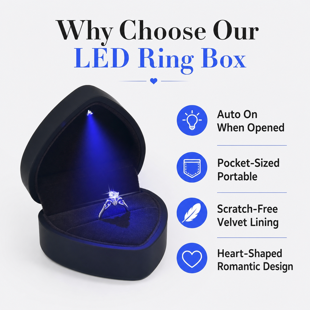 Heart-shaped LED light-up ring box