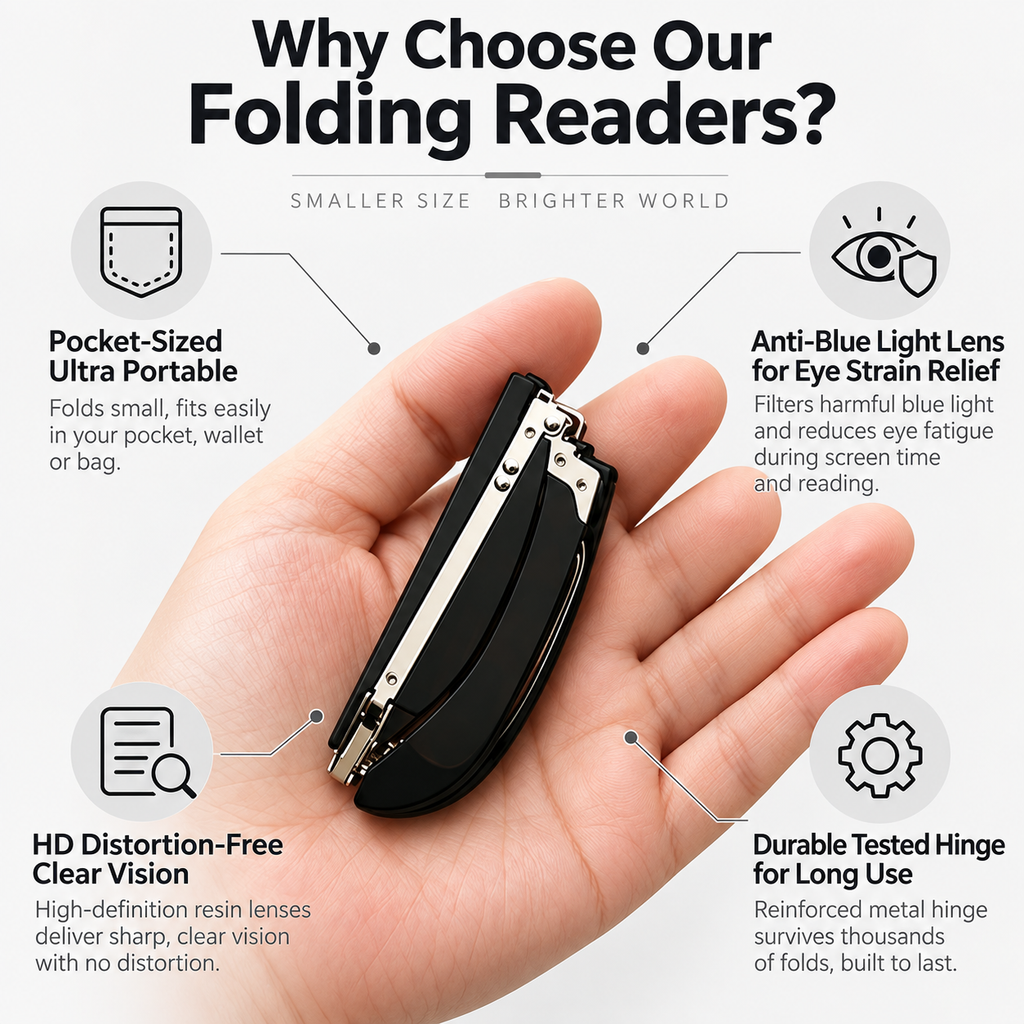 Mini Folding Reading Glasses: HD Anti-Blue Light Eye Protection Portable Readers for Elderly Travel