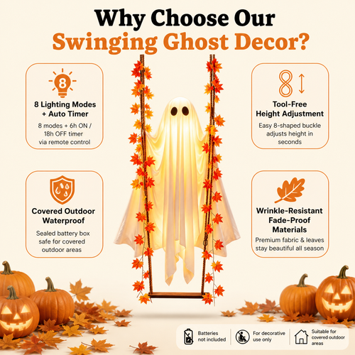 1.2M Hanging Swinging Ghost Halloween Decor