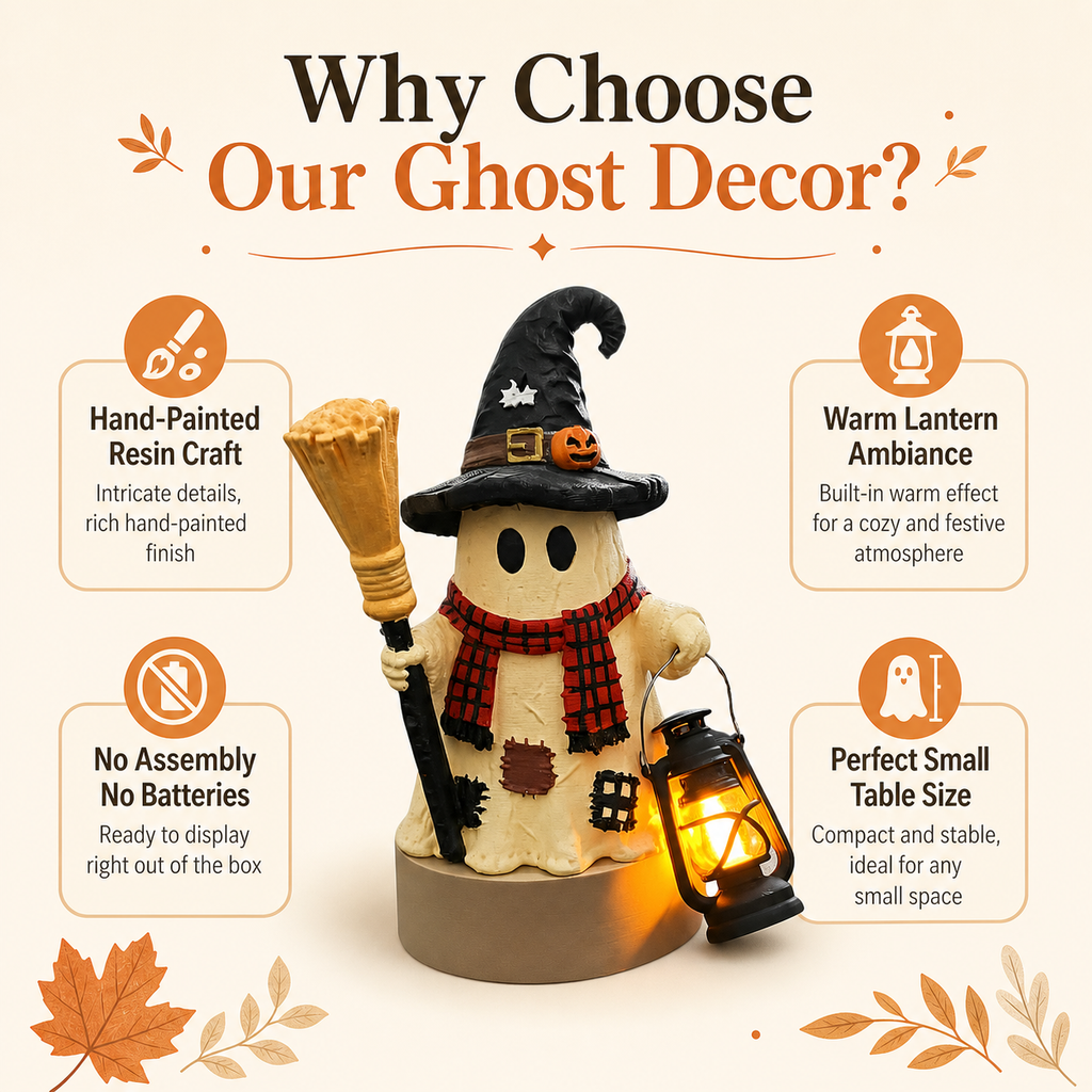 Handmade resin Halloween ghost figurine - with lantern decoration