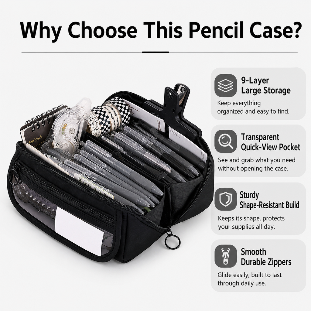 Large-capacity 9-layer transparent pencil case