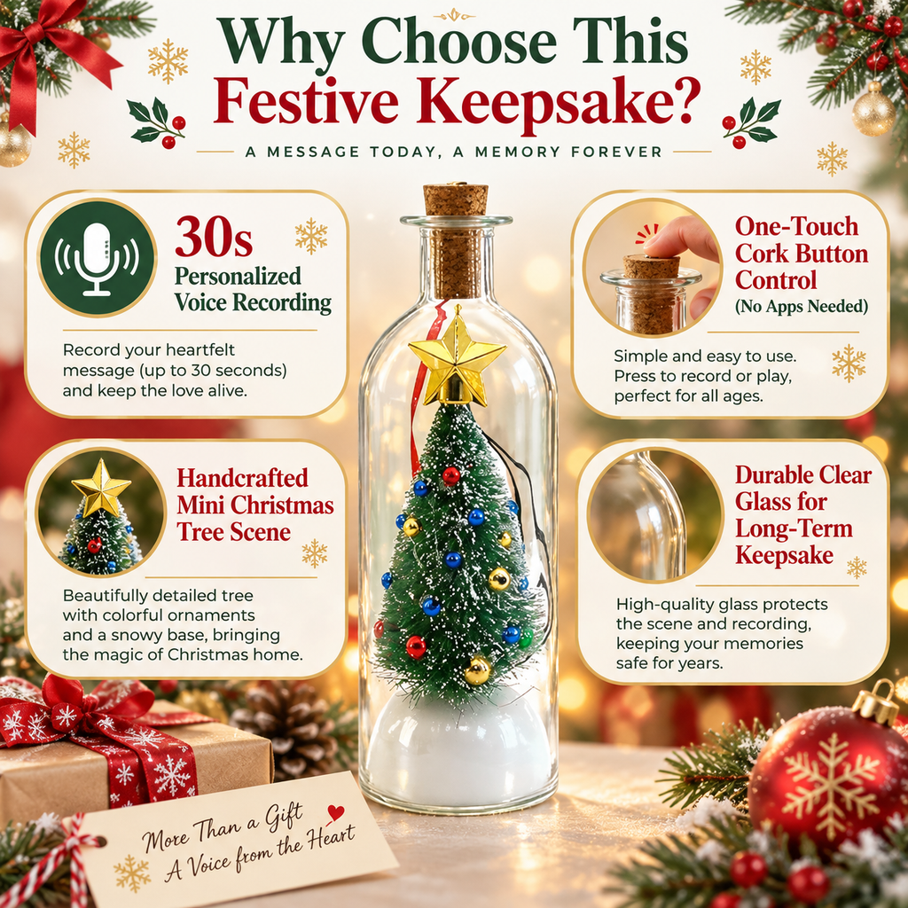 Christmas Tree-Shaped "Message in a Bottle" Voice-Recording Keepsake Ornament