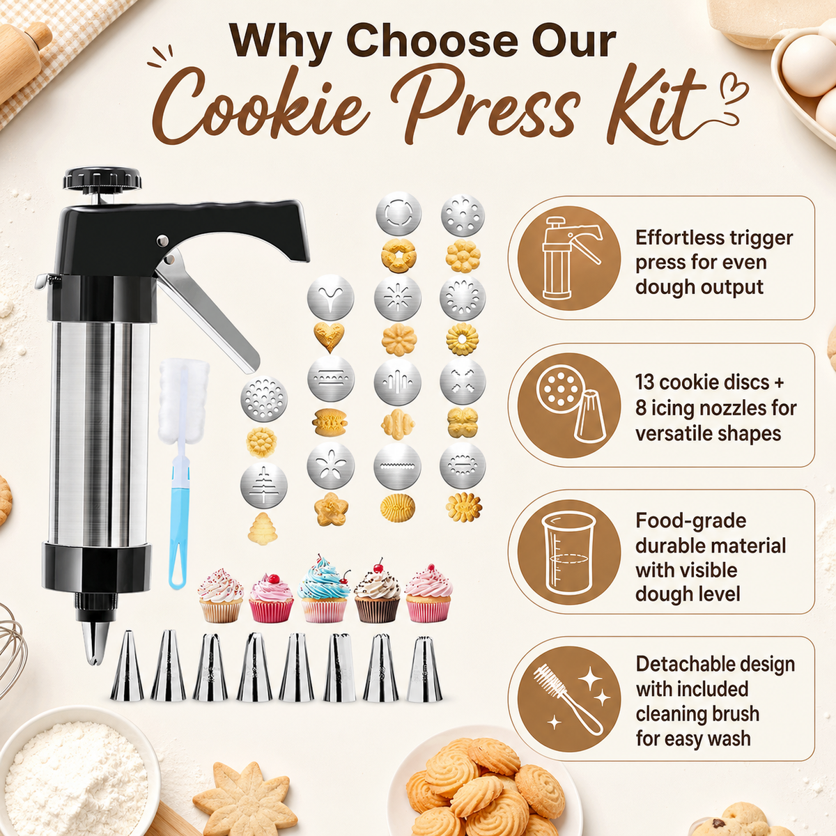 Cookie Press (includes decorating nozzles and bean paste molds)