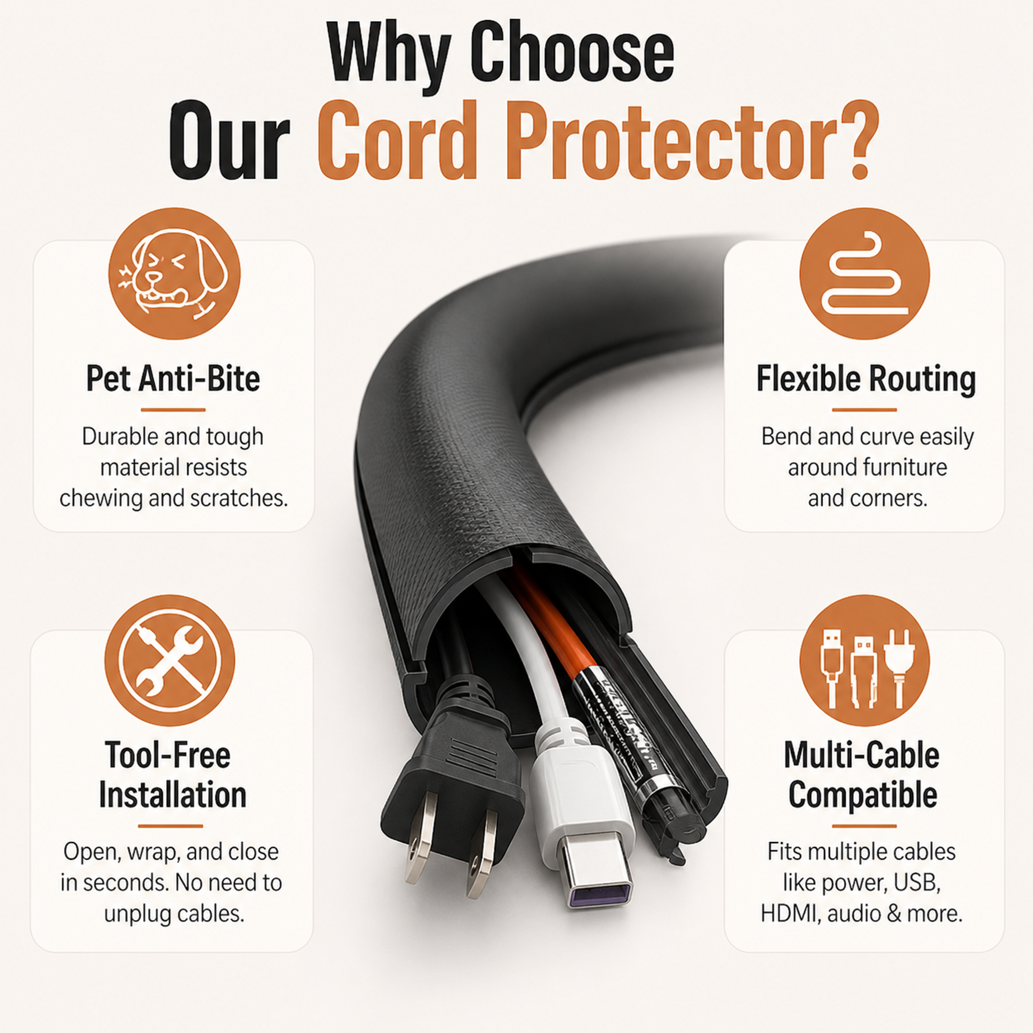 Pet-Proof Cable Protector — 10 Feet (Approx. 3 Meters)