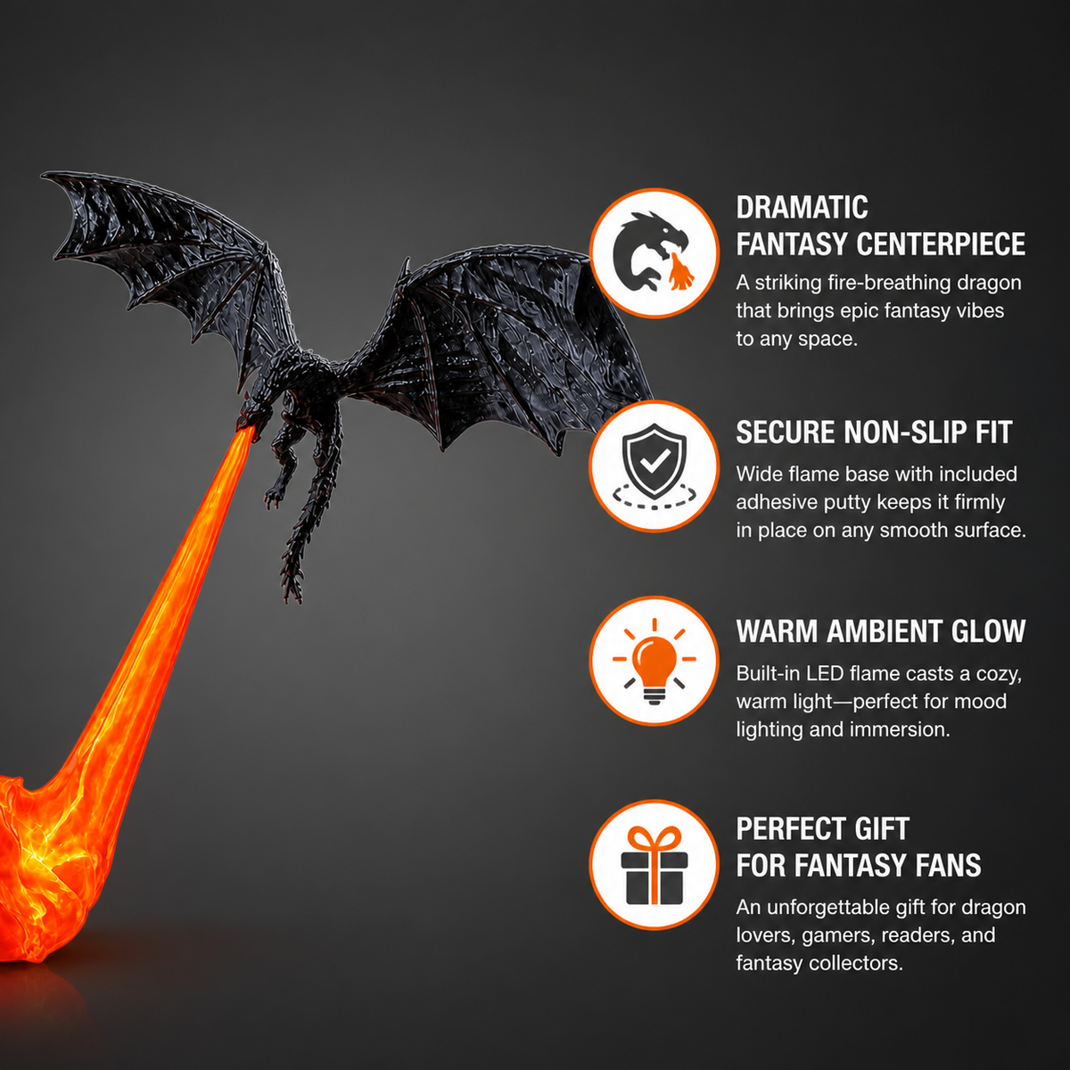 3D Printed Dragon Figurine Shelf Light with Blue Flame