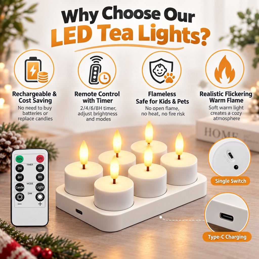 6-pack of rechargeable flameless tea wax