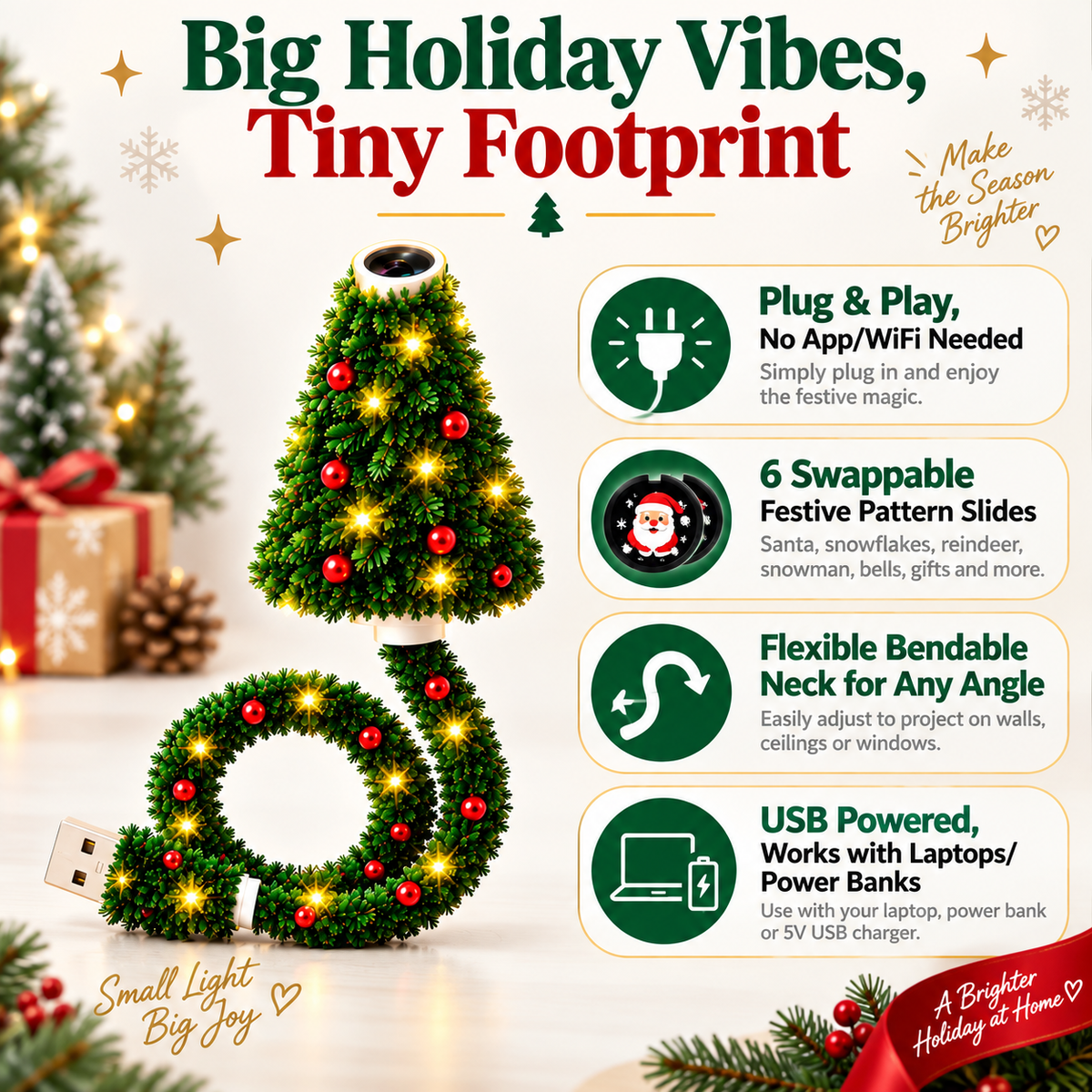 HD USB Christmas tree projector light