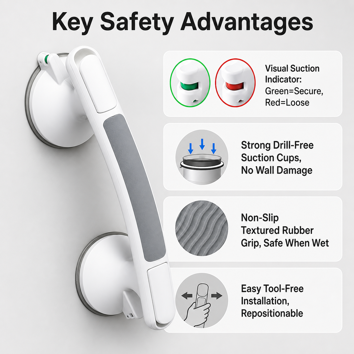 Suction Grab Rail Bar Safe Handle Handrail Disability Bath Shower Safety Support