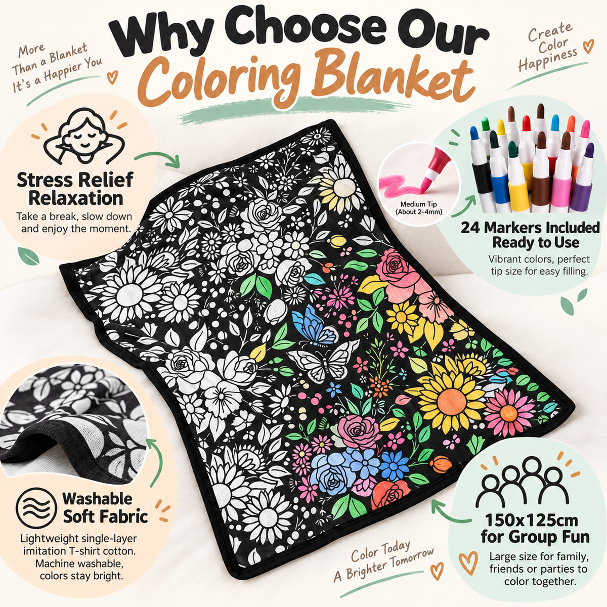 DIY Coloring Blanket Set (includes 24 markers)