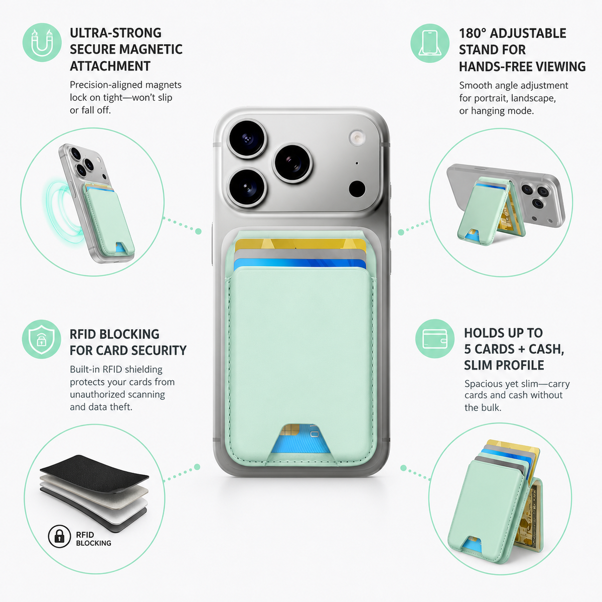 Magnetic leather phone case (with adjustable bracket) Magnetic clip