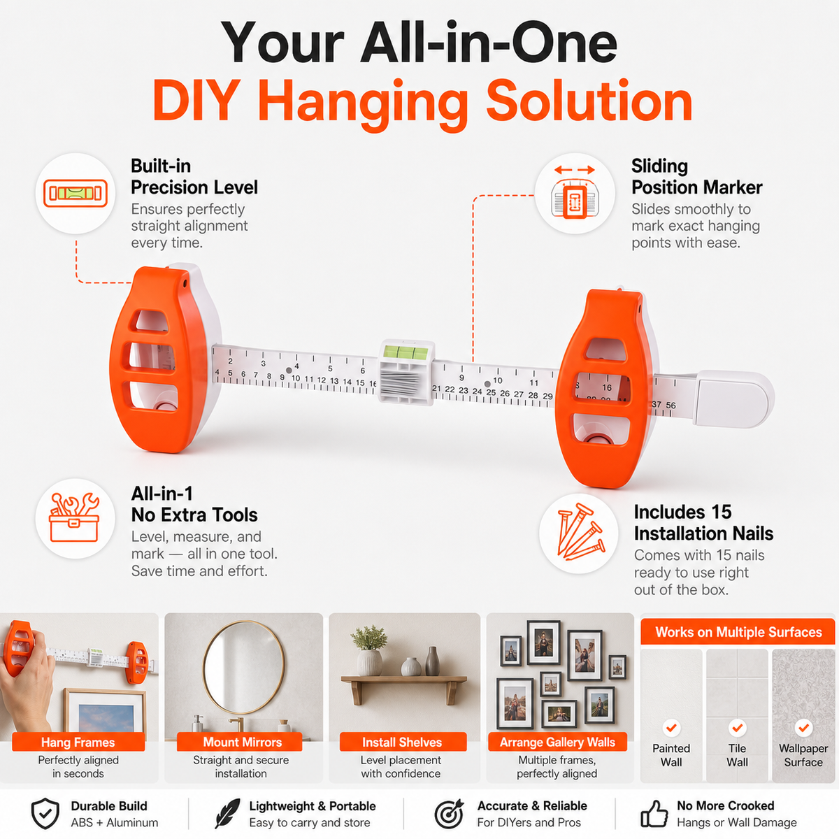 3-in-1 Picture Hanging Tool with Built-in Level