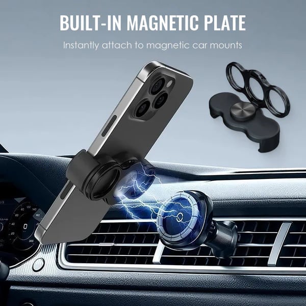 Dual-Ring Three-Finger Back Clip Holder - 360° Rotating Foldable Kickstand, Ultra Strong Clip Holder