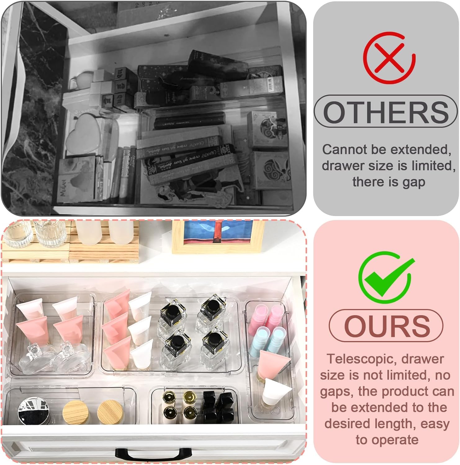 📦 Expandable Clear Drawer Organizer | Customizable Storage