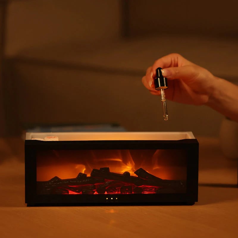 Colorful Flame Fireplace Aroma Diffuser 300ml Waterless Auto-Off Air Humidifier