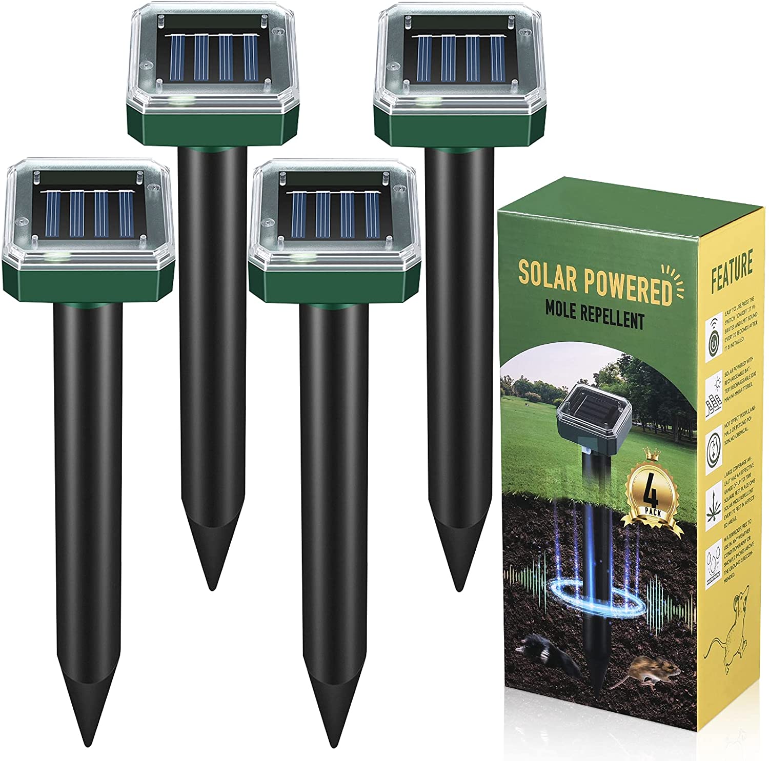 Upgraded 7000ft.🔥Solar Power Ultrasonic Gopher Mice Mole Pest Snake Repellent
