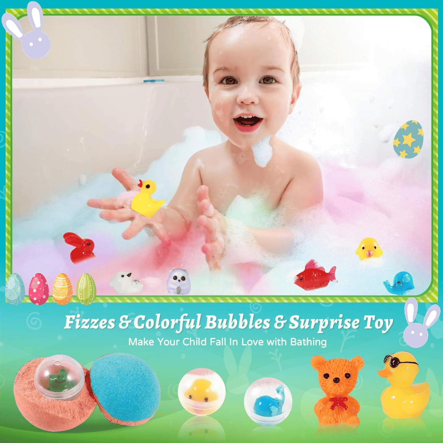 🛁 Natural Bath Bombs for Kids with Mega Bubbles & Surprise Inside 🥚✨ Same as in the video 🎁Comes with A Toy Storage Box