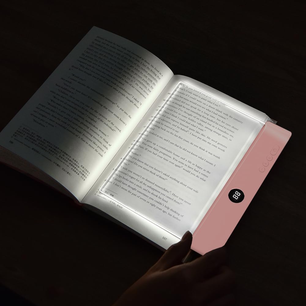 Book Light, Rechargeable Clear LED Flat Book Lights for Reading in Bed at Night with 3 Colors & Timer