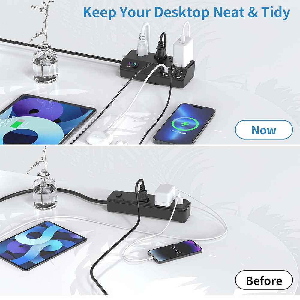 Space-Saving Clamp-on Power Strip 🔌 8/12-Port Desktop Edge Charging Station – Secure Grip Mounting with Surge Protection 💻