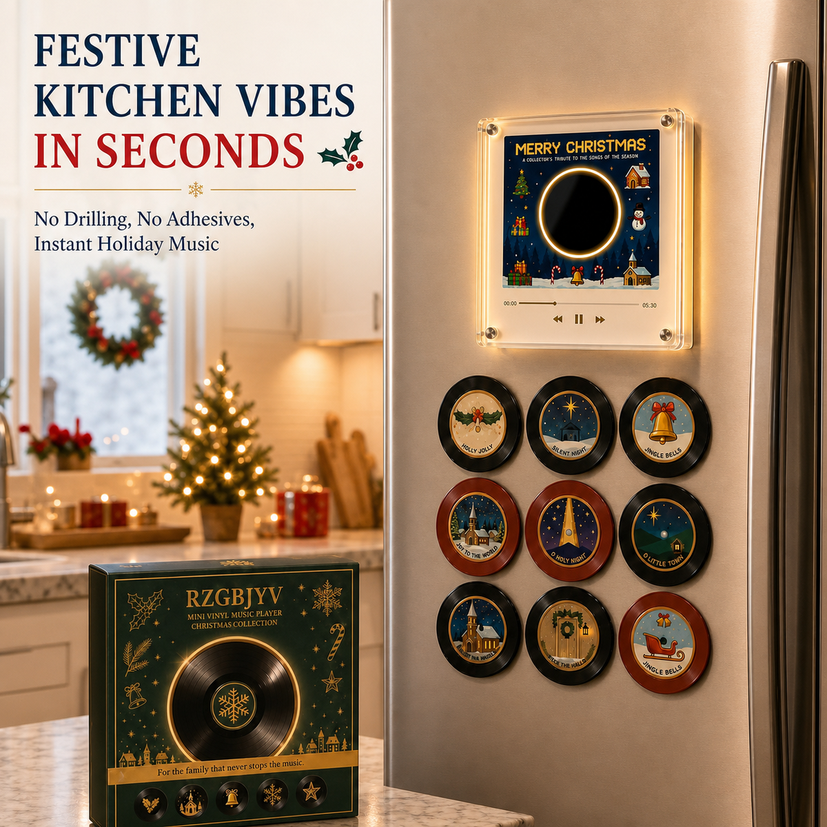 Christmas Mini Vinyl Record Fridge Music Box