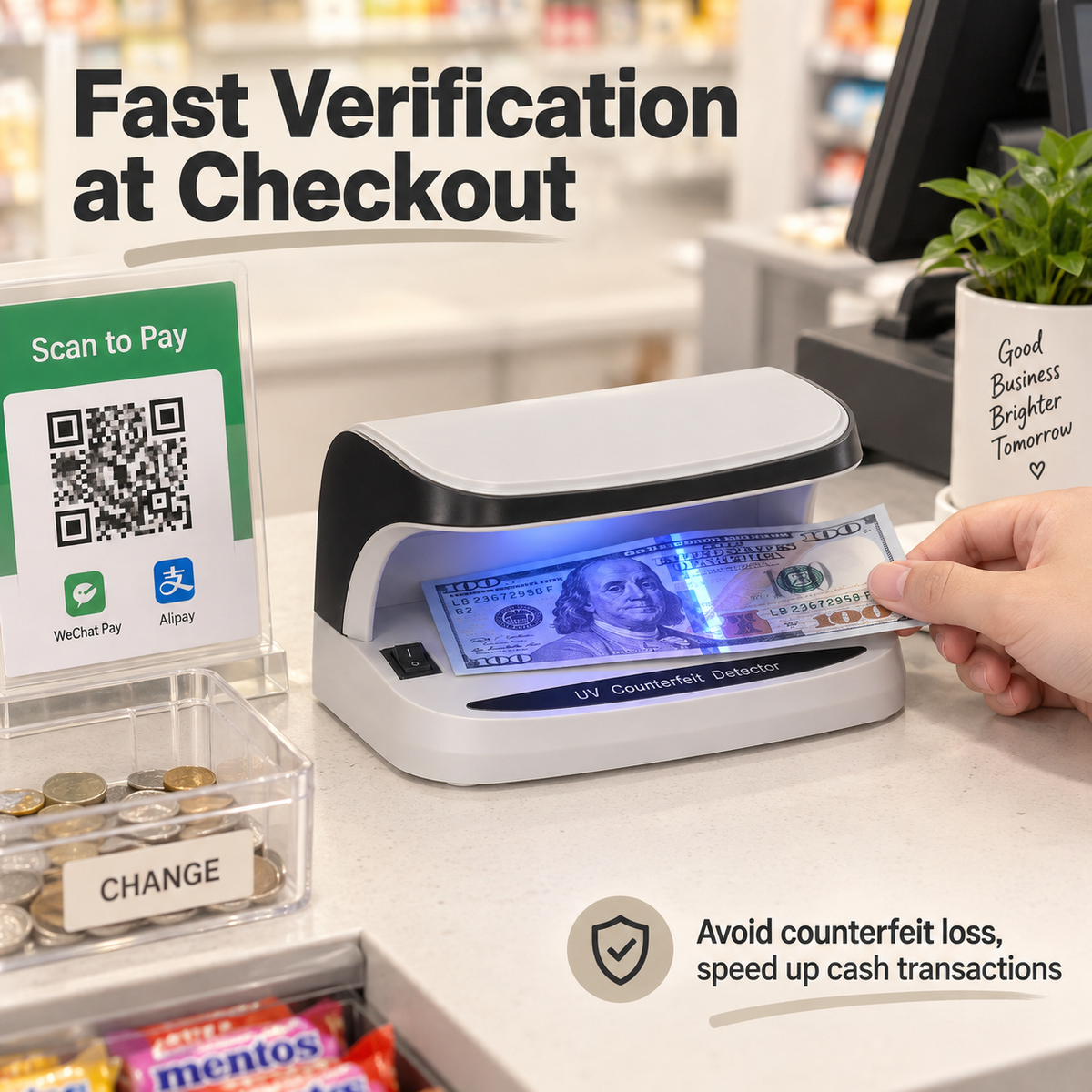 UV Banknote Detector — Supports verification of checks, passports, and credit cards