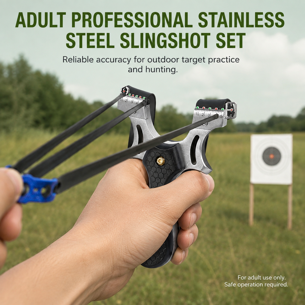 Stainless Steel Slingshot Set with Rubber Bands and Box