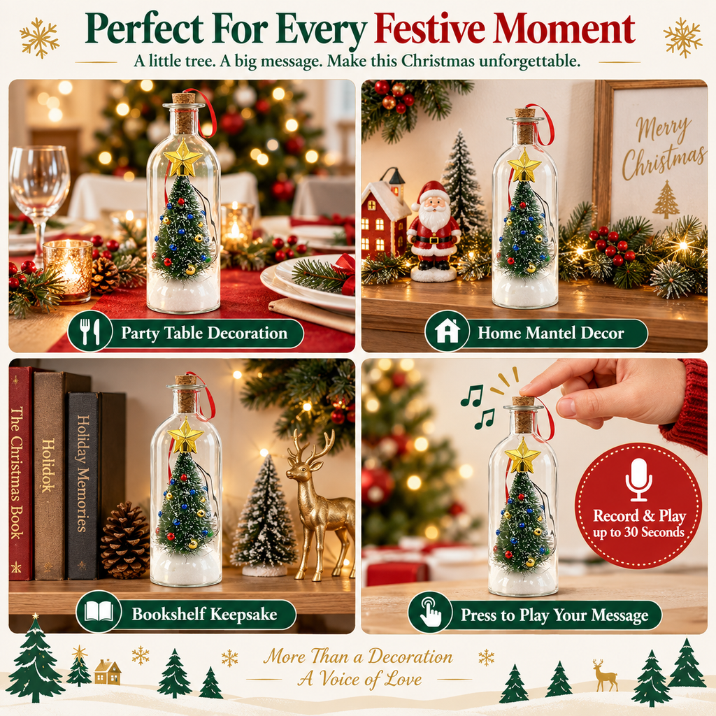 Christmas Tree-Shaped "Message in a Bottle" Voice-Recording Keepsake Ornament