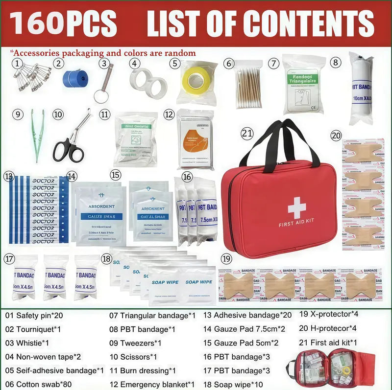 First Aid Kit – High-quality, waterproof, and portable trauma first aid kit, suitable for various emergency situations.