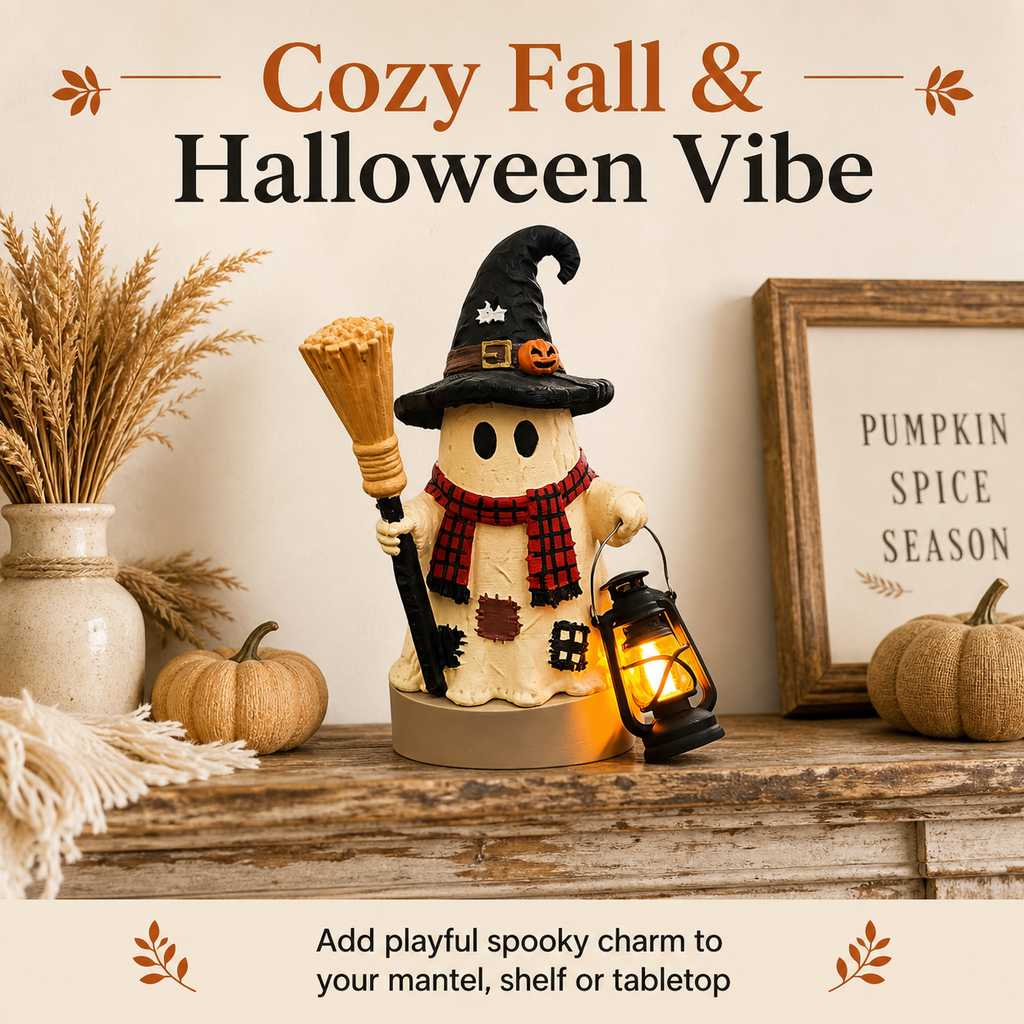 Handmade resin Halloween ghost figurine - with lantern decoration