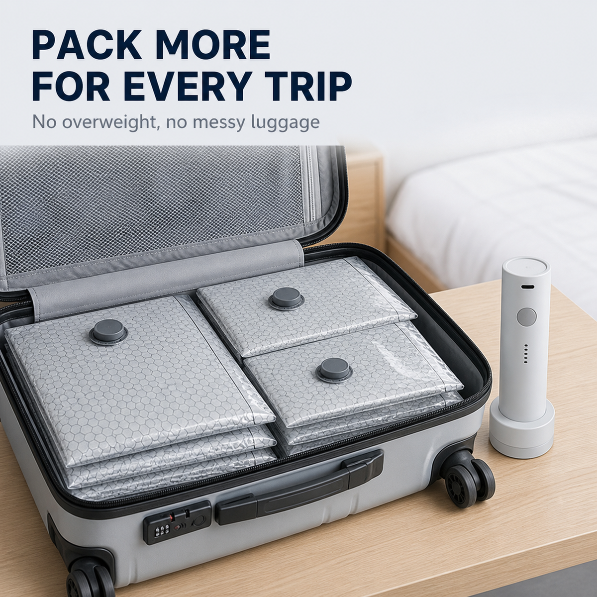 Travel compression storage bag with charge pump set gray 6PCS