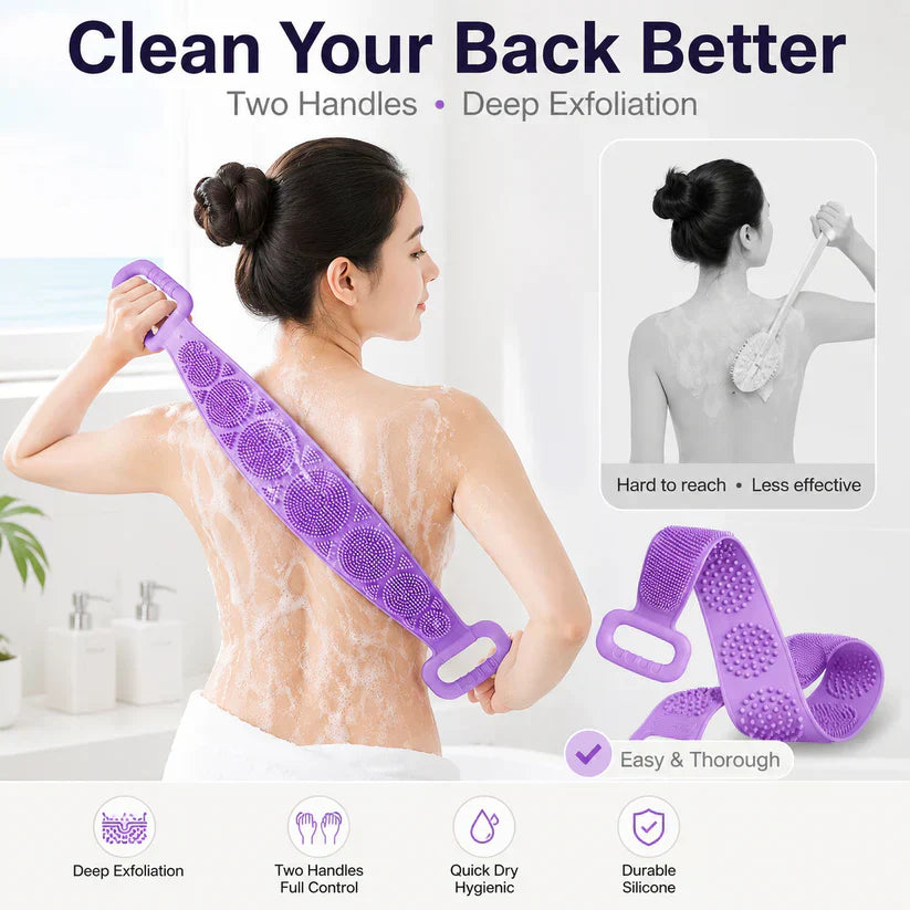 🛁 Double-Sided Silicone Back Scrubber – Long Exfoliating Bath Brush