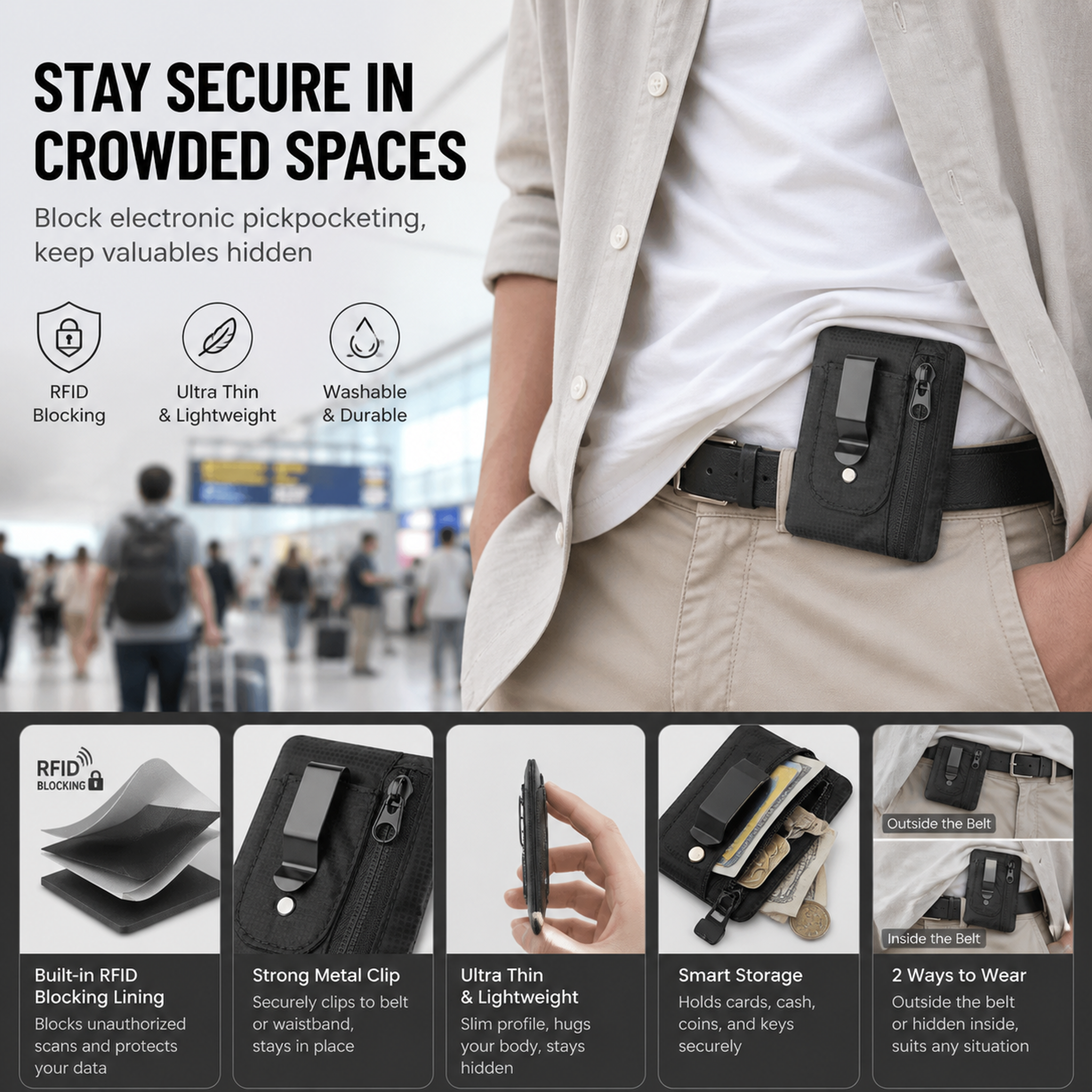 RFID-blocking travel wallet