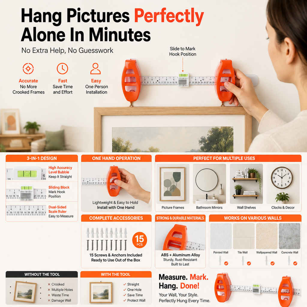 3-in-1 Picture Hanging Tool with Built-in Level