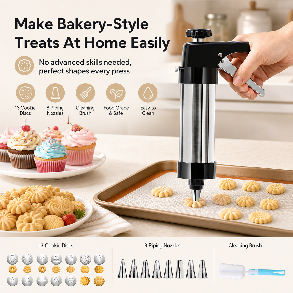 Cookie Press (includes decorating nozzles and bean paste molds)