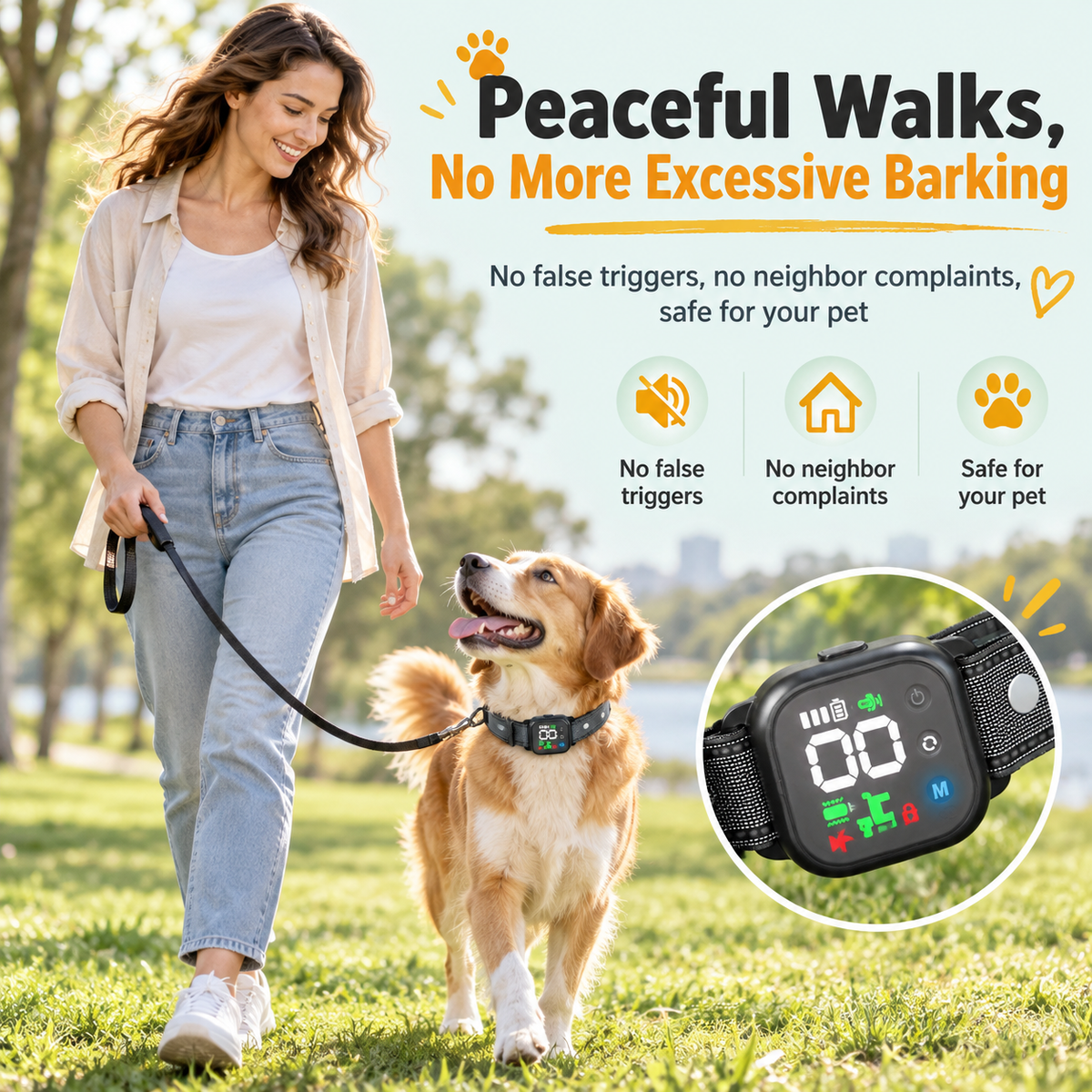 Anti-bark collar: Rechargeable, suitable for dogs weighing 8–120 lbs
