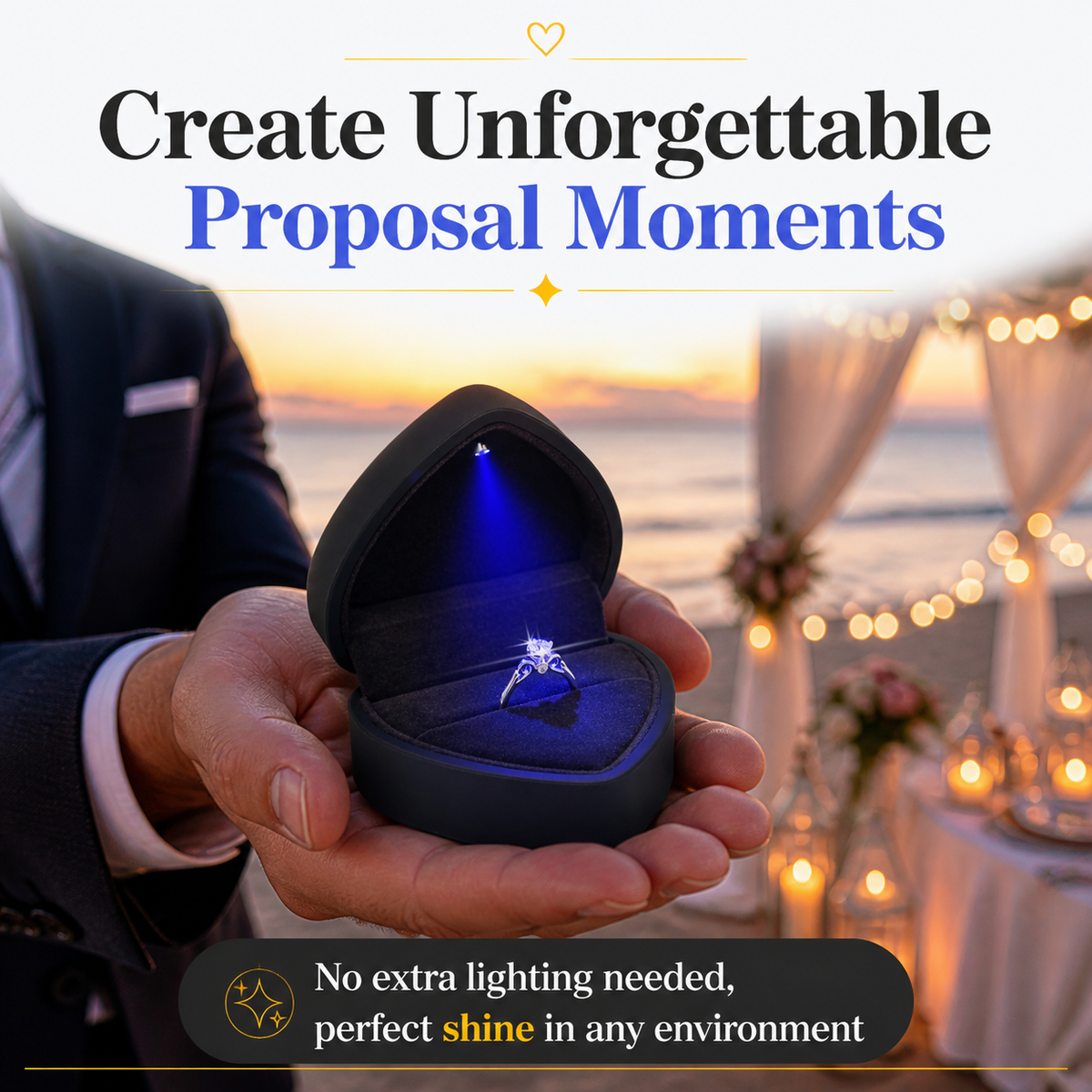 Heart-shaped LED light-up ring box