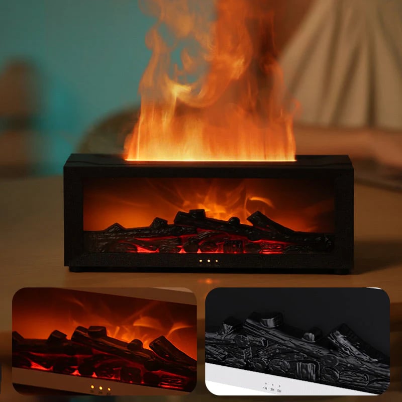 Colorful Flame Fireplace Aroma Diffuser 300ml Waterless Auto-Off Air Humidifier