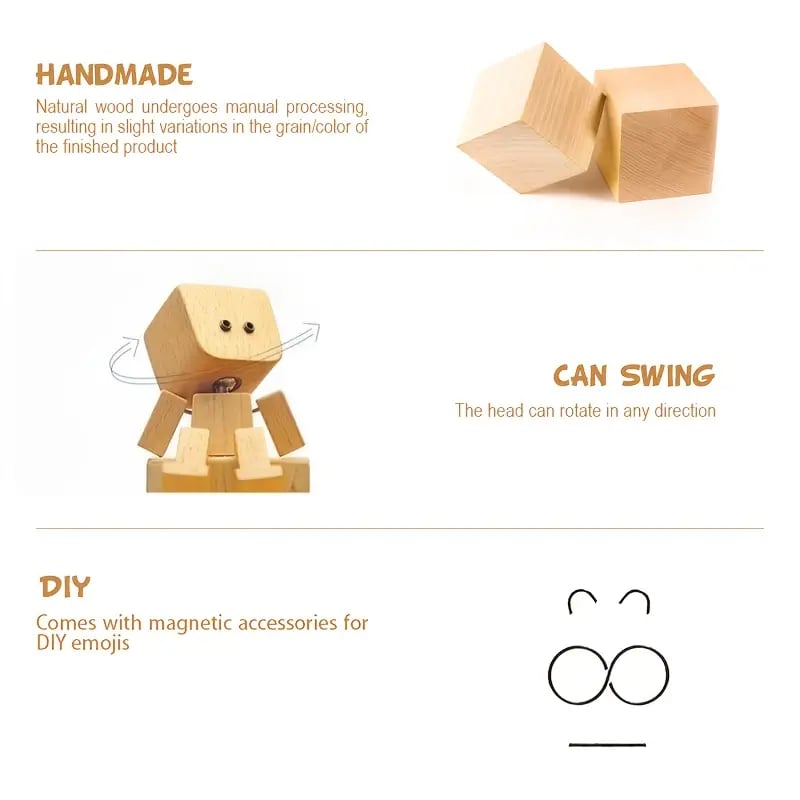 💖Handmade Charming Shaking Wooden Man Figurine with 12PCS Magnetic Expressions