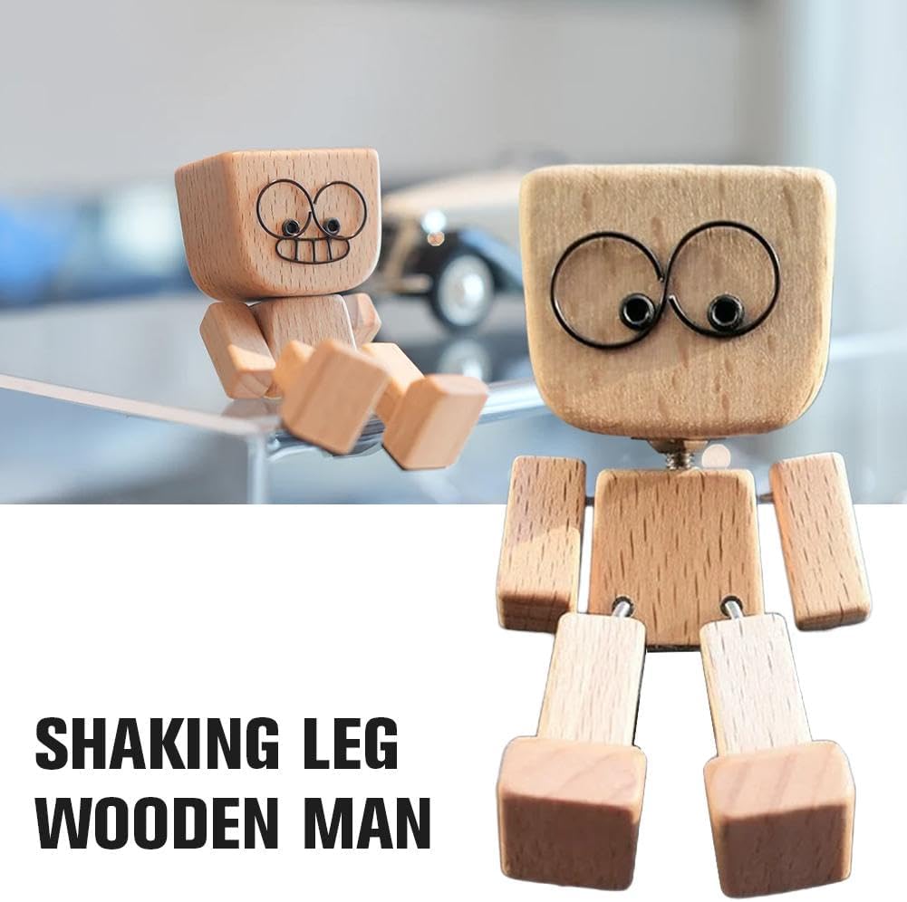 💖Handmade Charming Shaking Wooden Man Figurine with 12PCS Magnetic Expressions