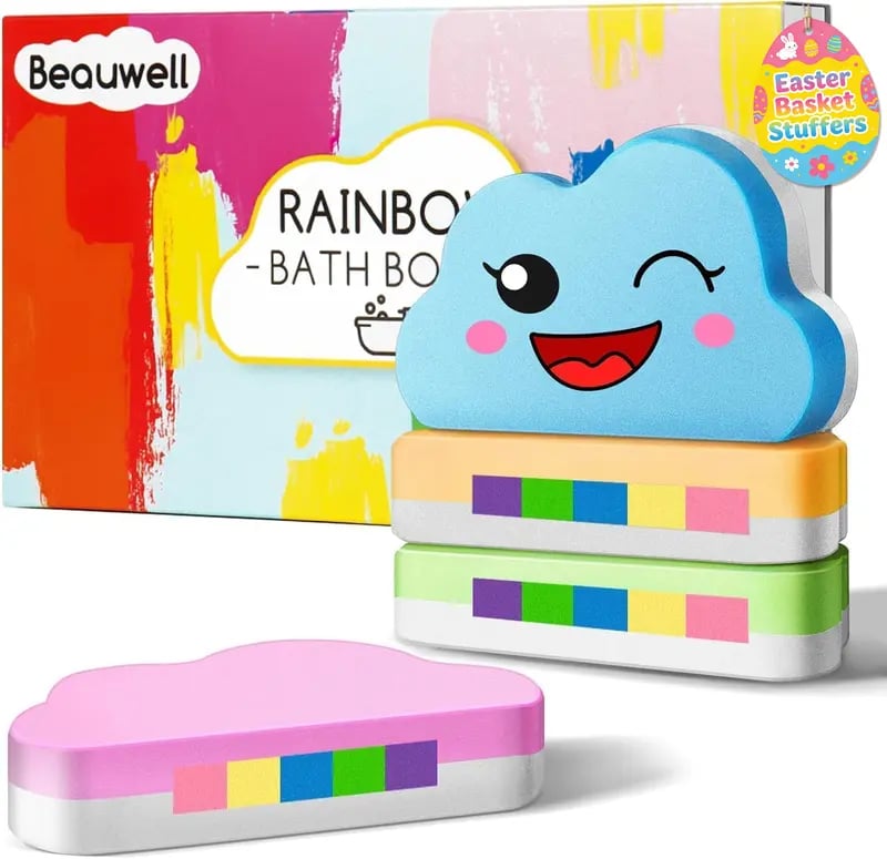 Rainbow Bath Bombs for Kids,Handmade 4 Pcs Bath Bombs Gift Set