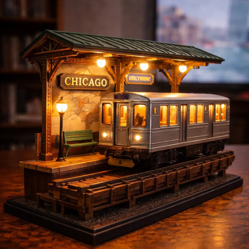 🏙️ Chicago "L" Train Miniature Lamp | Warm Ambient Urban Decor