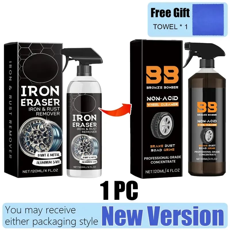 Bronze Bomber Non-Acid Wheel Cleaner 120ML, Iron & Rust Remover Spray for Wheels, Rims, and All Metal Surfaces, Safe for Cars, Motorcycles & Trucks, with Free Cleaning Towel