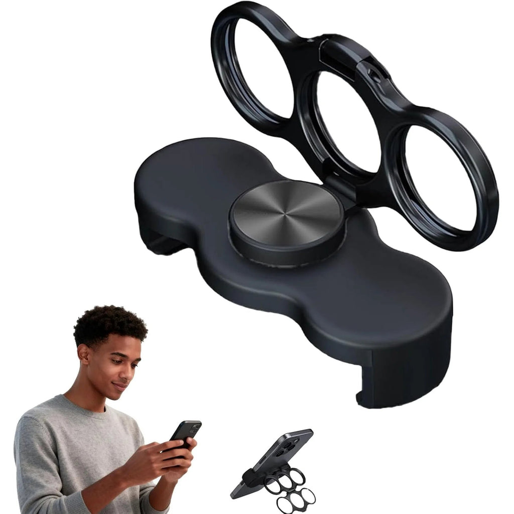 Dual-Ring Three-Finger Back Clip Holder - 360° Rotating Foldable Kickstand, Ultra Strong Clip Holder
