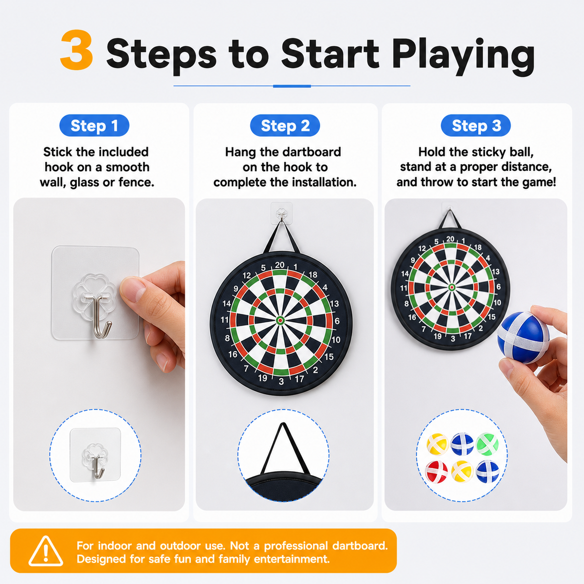 Foldable sticky dartboard set (includes 6 sticky dart balls)