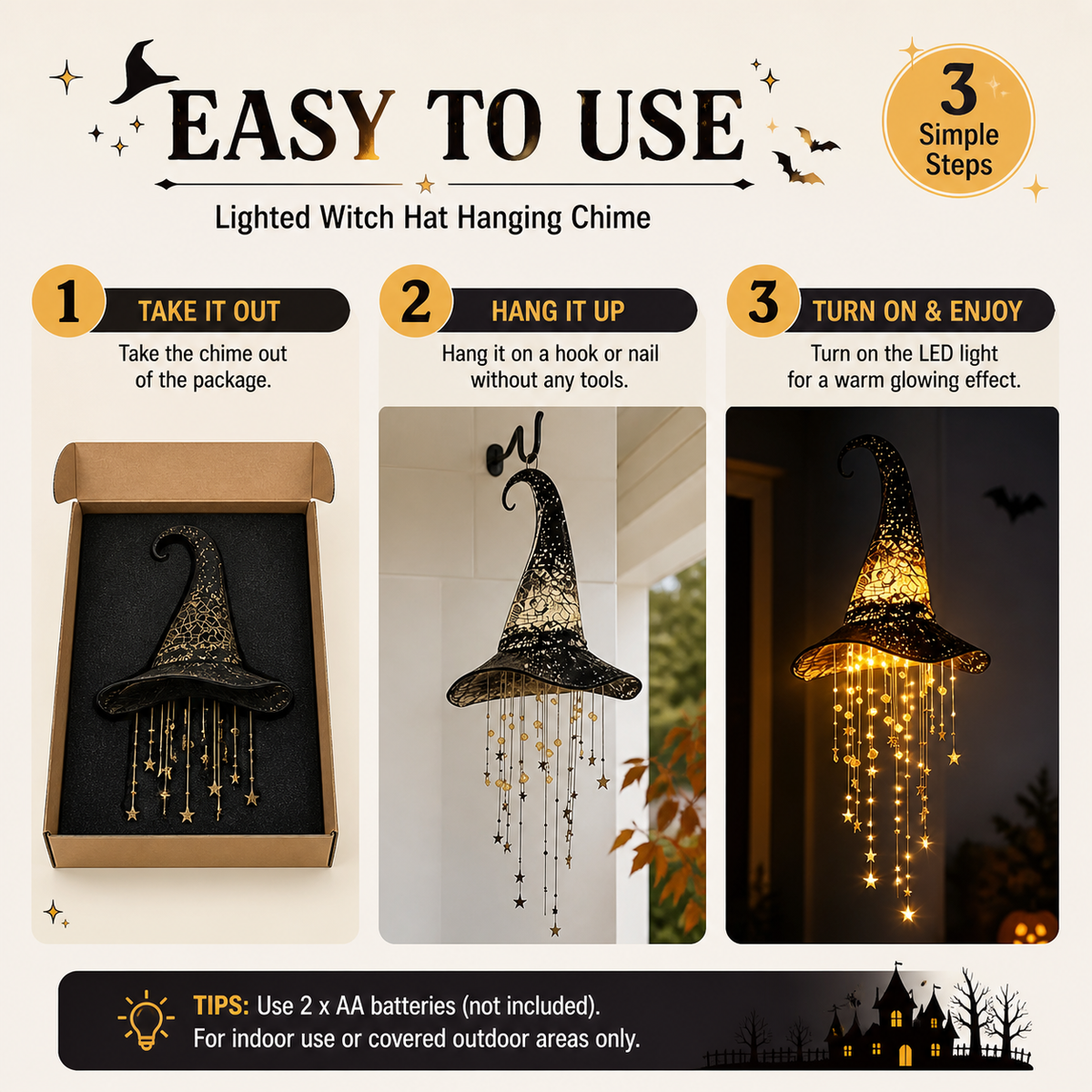 Glowing Star Tassel Witch Hat Ornament