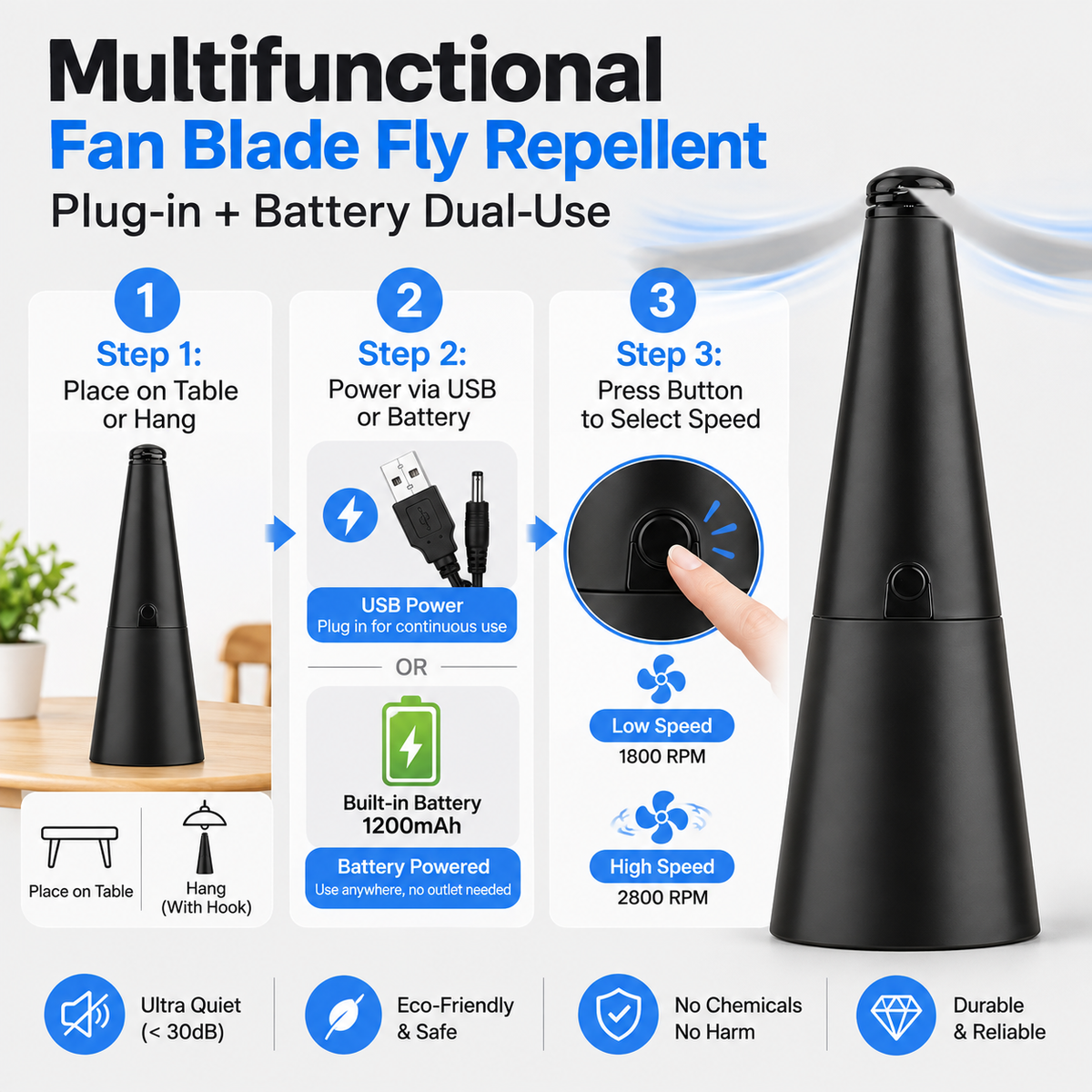 USB Rechargeable Fly Repellent Fan