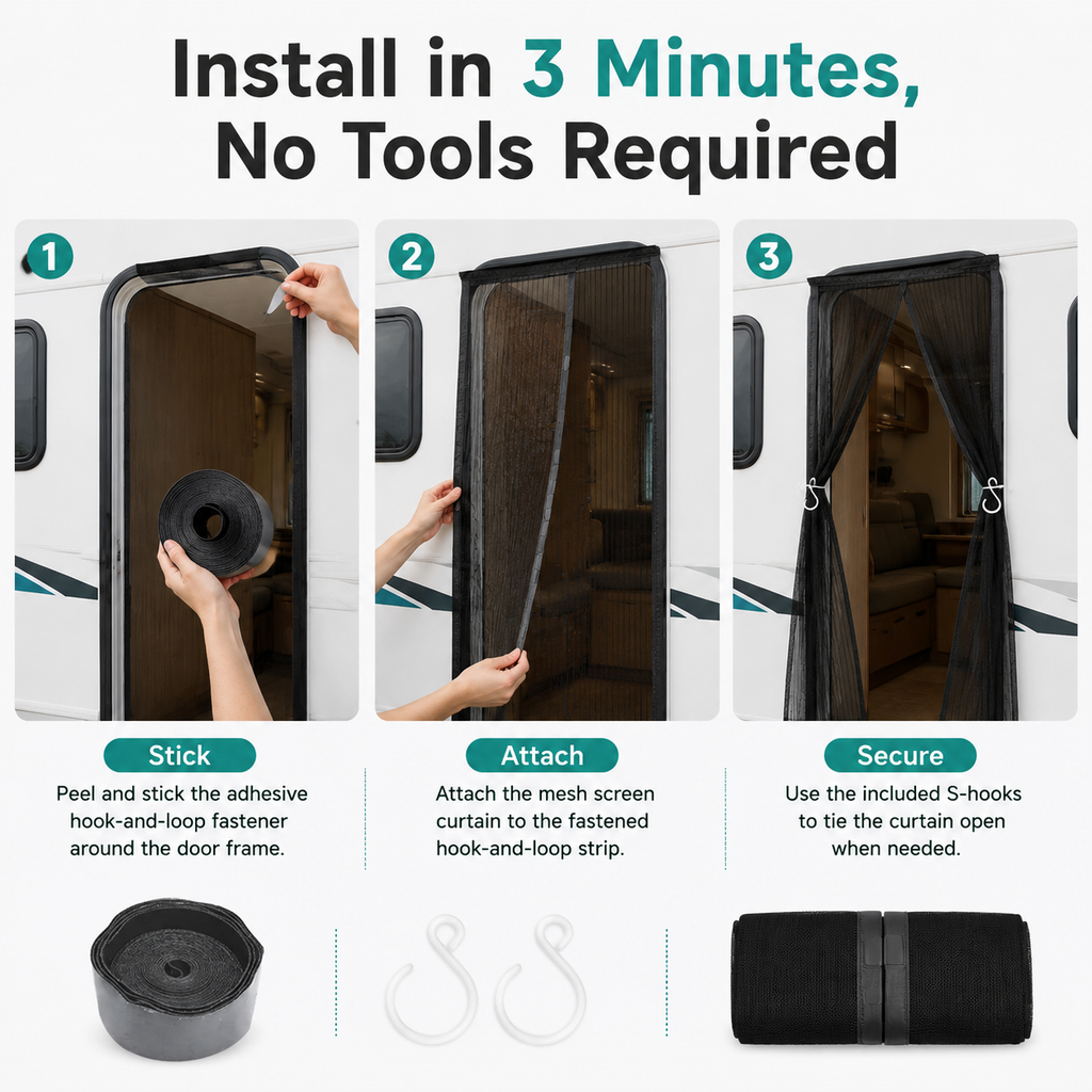 Magnetic Suction Hook‑Style Mosquito-Proof Door Curtain for RV