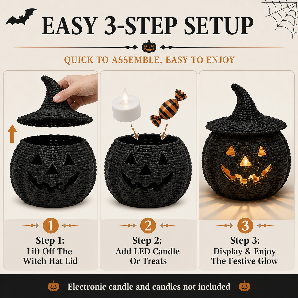 Black resin hollow pumpkin lantern Halloween lantern